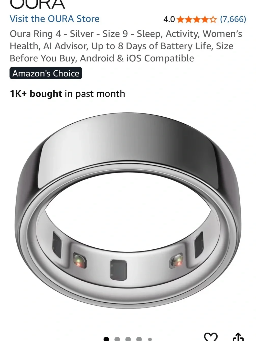 Oura Ring 4 (Silver) Smart Wellness Ring size 9